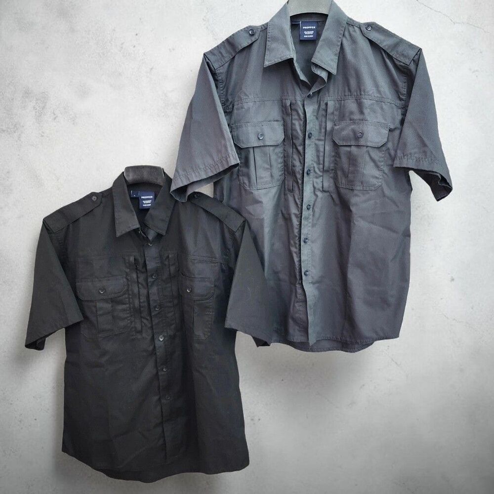 Propper Tactical Button Up Shirt Set of 2 Mens L Rip Stop Black Gray Gorpcore